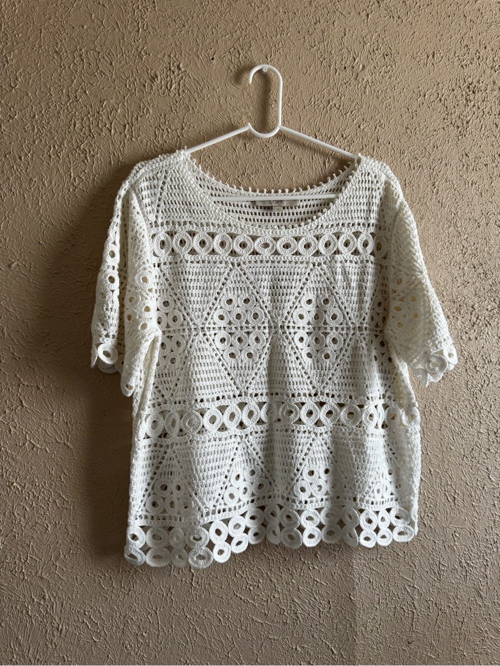 LOFT White Crochet Lace Short Sleeve Tunic Top